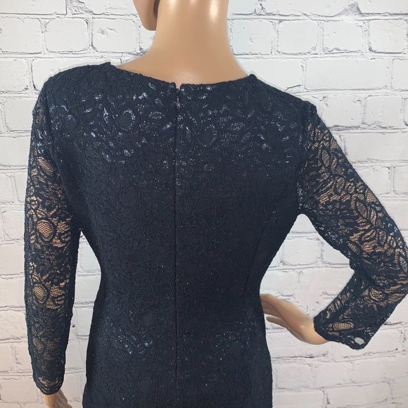 LIKE NEW BANANA REPUBLIC Navy Blue Dress w/Metallic Lace - Picture 5 of 9